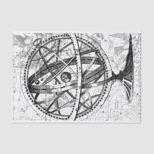 Papier Mousseline Terre vintage carte rétro noir blanc (Recto)