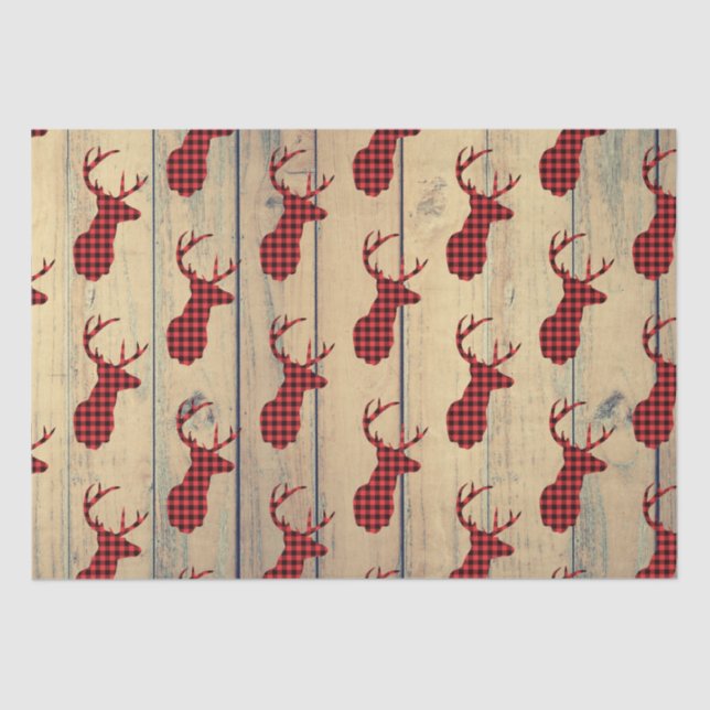 Papier Mousseline Tête de cerf avec Antlers sur Faux Wood (Recto)