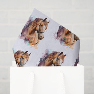 Papier Mousseline Tête de cheval brun en motif aquarelle