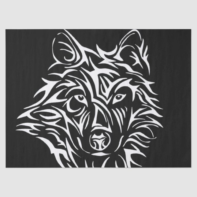 Papier Mousseline Tête de loup blanc sur noir (Recto)