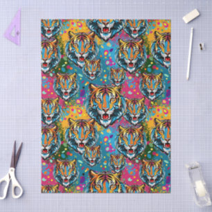 Papier Mousseline Tête de tigre couleurs arc-en-ciel peinture taches