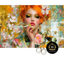 Tête rouge avec ongles verts et découpage de la ci