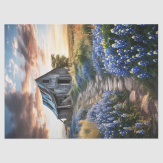 Papier Mousseline Texas Bluebonnets et Old Barn Decoupage