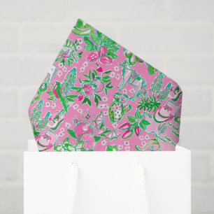 Papier Mousseline Texas Map Pink & Green Preppy Motif