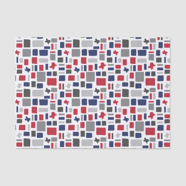 Papier Mousseline Texas Red & Blue Wonky Carrés & Rectangles (Recto)
