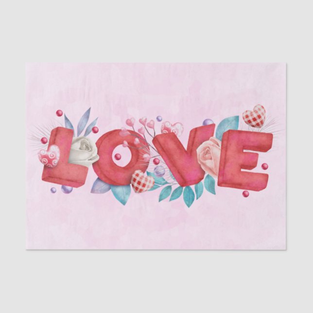 Papier Mousseline Texte d'amour rouge en lettres bloc gras Aquarelle (Recto)