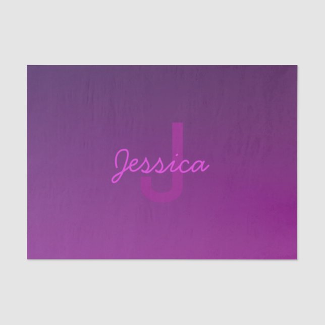 Papier Mousseline Texte Monogrammé Moderne Éditable & Ombre Violet  (Recto)