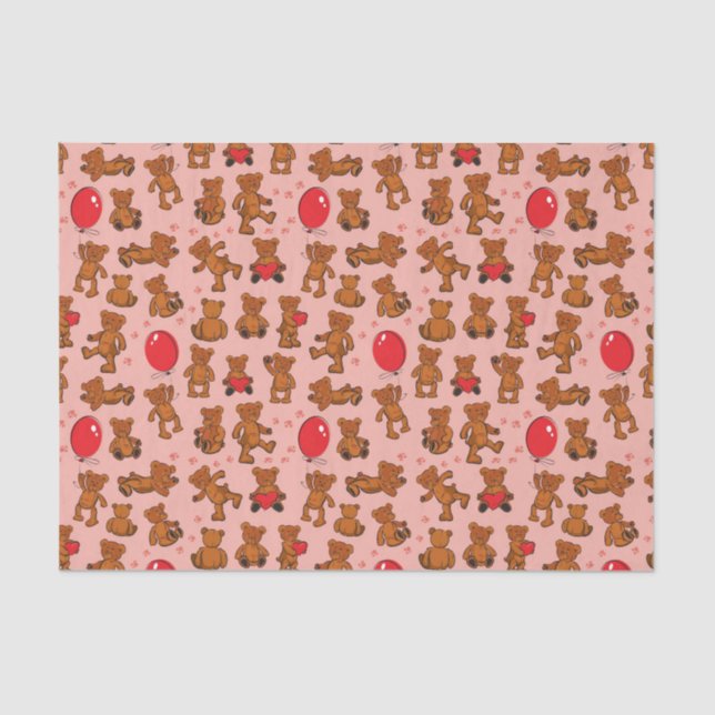 Papier Mousseline Texture avec le nounours, coeurs (Recto)