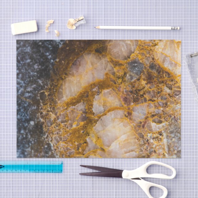 Papier Mousseline Texture de roche minérale blanche bronze abstraite (Artisanat)