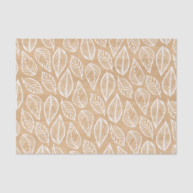 Papier Mousseline Texture en bois rustique avec Motif Feuille blanc (Recto)