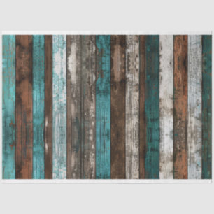 Papier Mousseline Texture en bois rustique Découpage Turquoise et Br