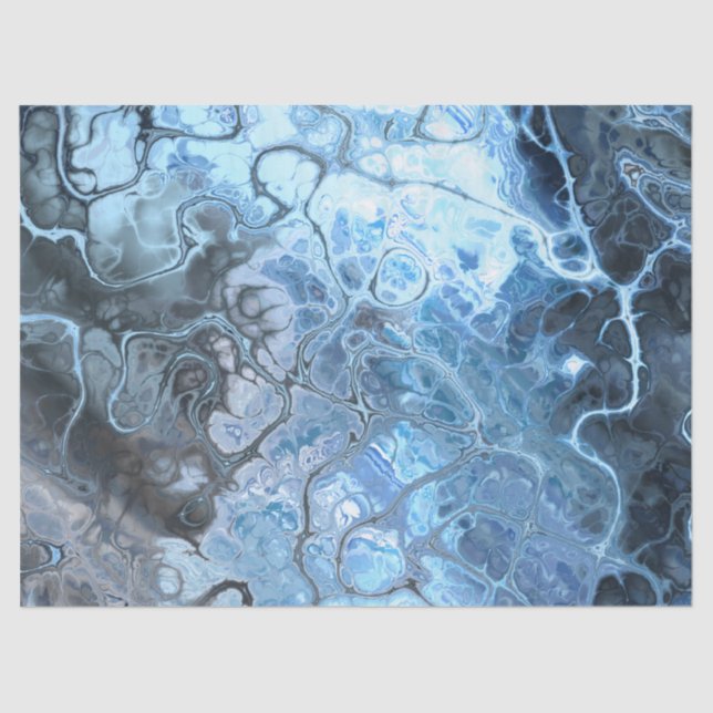 Papier Mousseline Texture fluide de marbre bleu et gris abstrait (Recto)