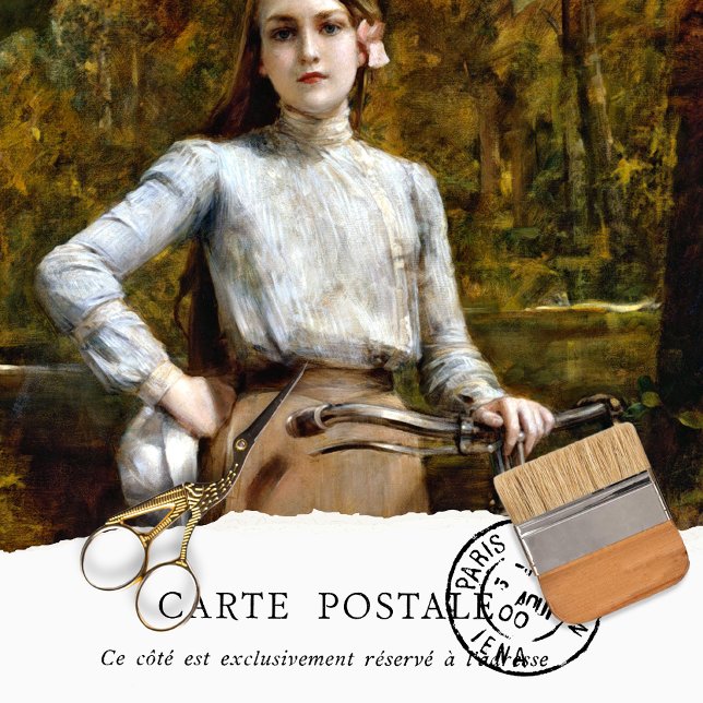 Papier Mousseline Texture rustique Femme Vélo Vintage (Créateur téléchargé)