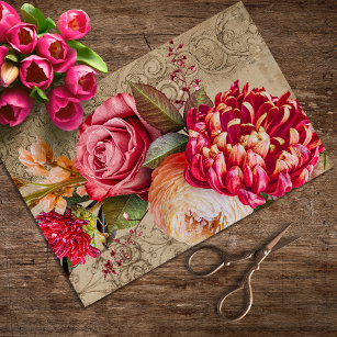 Papier Mousseline Texture vintage Découpage florale rustique