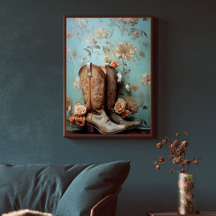 Papier Mousseline Texture vintage Florale Boots Cowboy Découpage