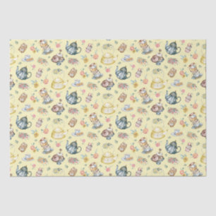 Papier Mousseline Thé d'après-midi vintage et Motif Rose sur Jaune