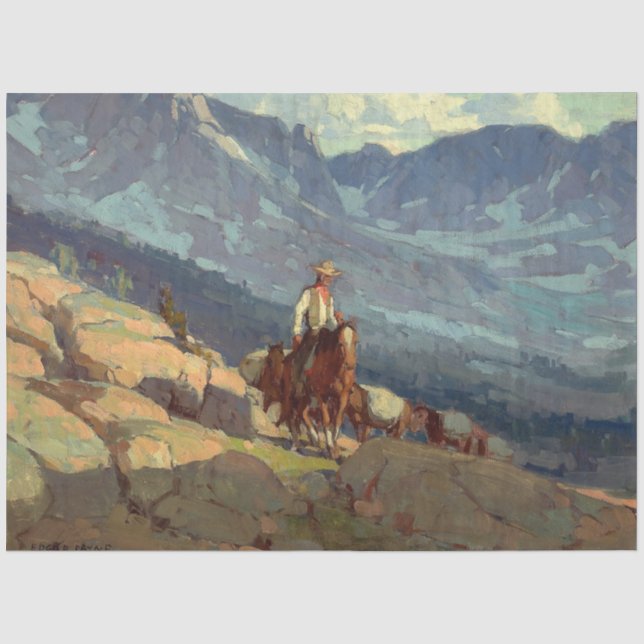 Papier Mousseline « The Lone Packer » Art occidental par Edgar Payne (Recto)