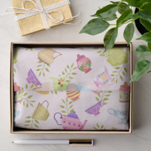 Papier Mousseline Théières et Tasses Jardin Rose