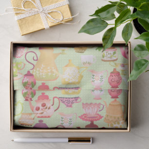 Papier Mousseline Théières et tasses vertes