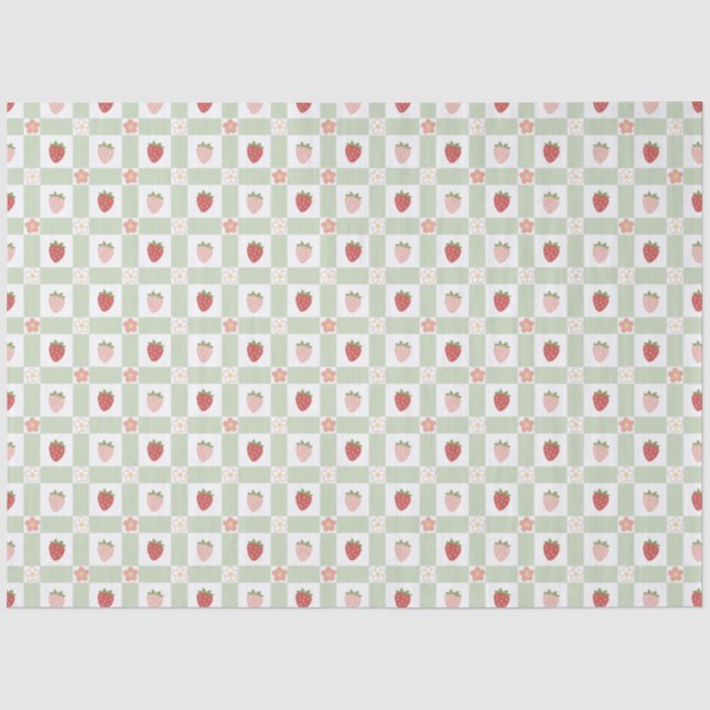 Papier Mousseline Thème baie de fraise à carreaux (Recto)