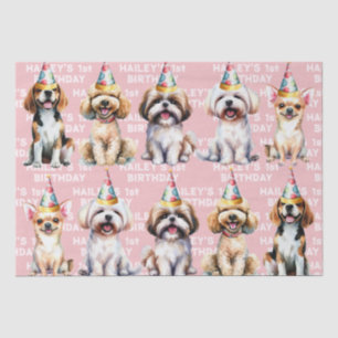 Papier Mousseline Thème de chien Anniversaire fête rose