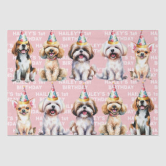 Papier Mousseline Thème de chien Anniversaire fête rose