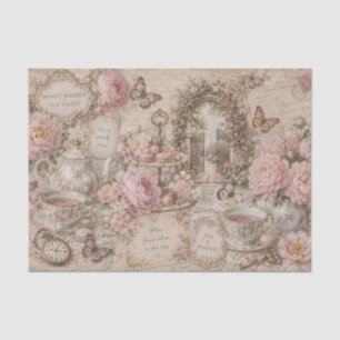 Papier Mousseline Thème de fête de thé de jardin vintage Roses Lettr