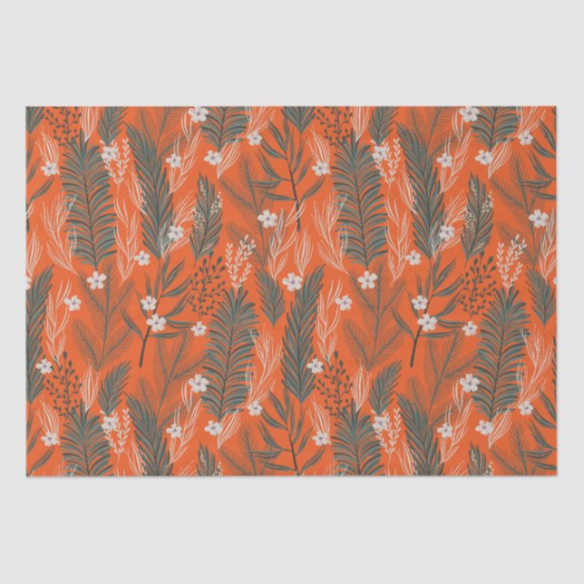 Papier Mousseline Thème de Noël motif verdure fleurs blanches (Recto)