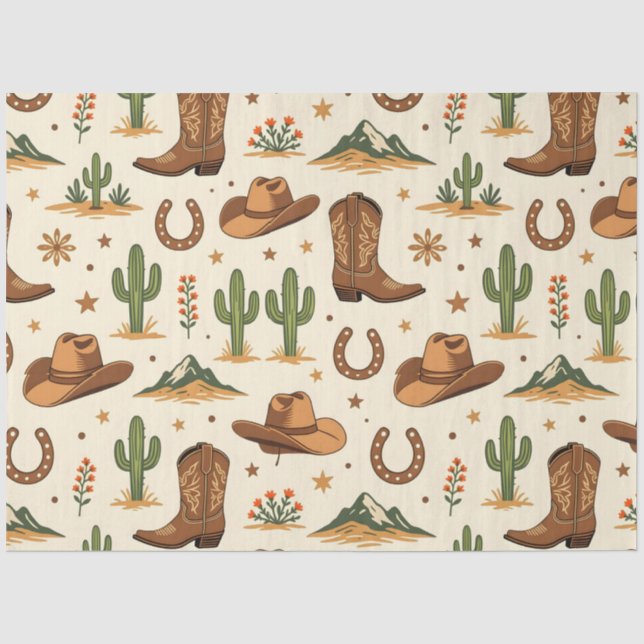 Papier Mousseline Thème de pays occidental avec cactus (Recto)