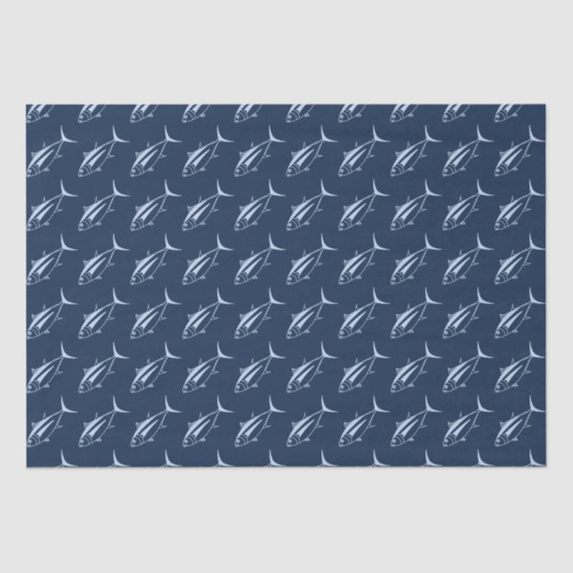Papier Mousseline Thon d'Albacore mignonne en bleu pastel sur bleu m (Recto)