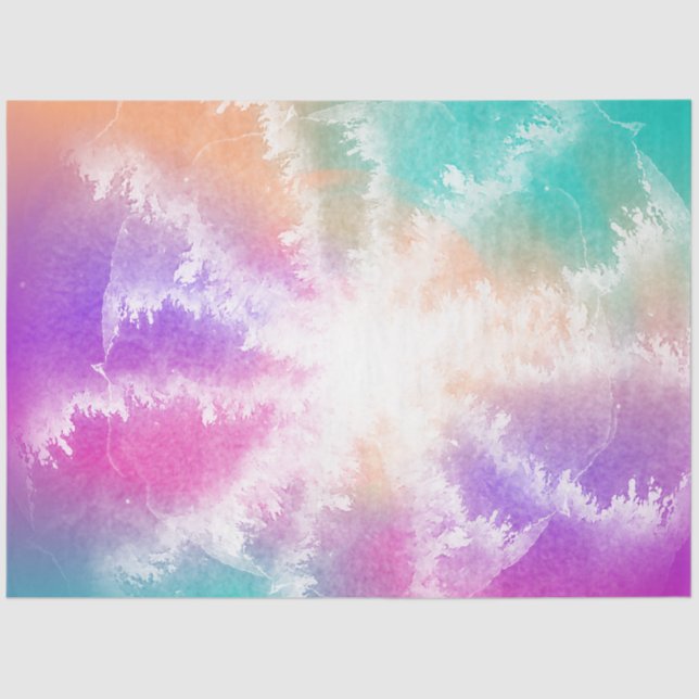Papier Mousseline Tie Dye Pastel Aquarelle rose orange Turquoise vio (Recto)