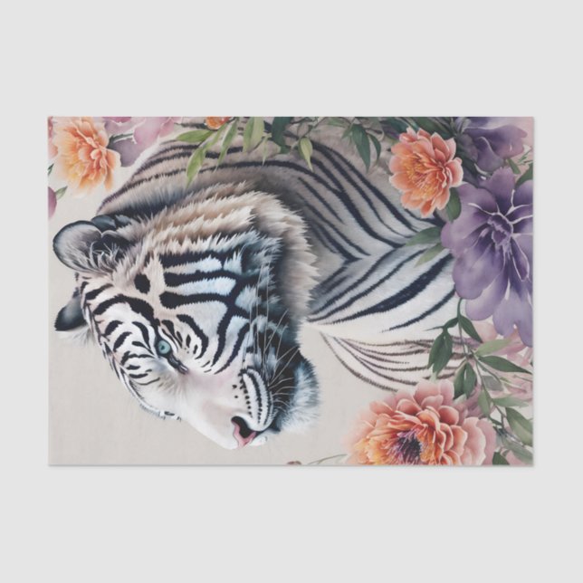 Papier Mousseline Tigre blanc rayures Art Floral (Recto)