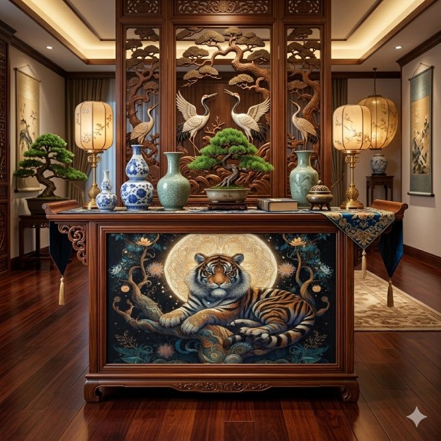 Papier Mousseline Tigre de Boho en arbre avec lune (Créateur téléchargé)