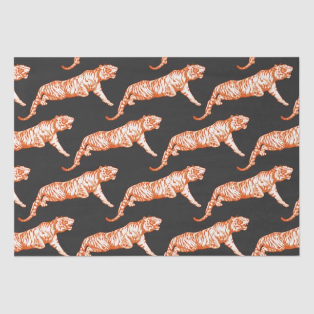 Papier Mousseline Tigre orange brillant et moderne sur noir (Recto)