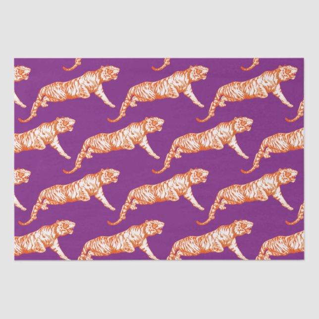 Papier Mousseline Tigre orange vif moderne sur violet (Recto)