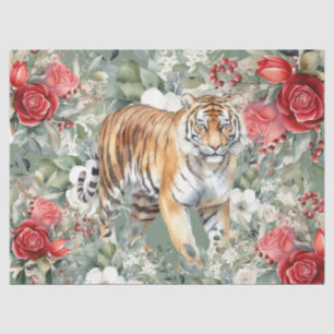 Papier Mousseline Tigre, Roses rouges et Eucalyptus Découpage