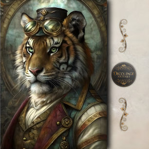 Papier Mousseline Tigre Steampunk Découpage Animal Vintage Fantaisis