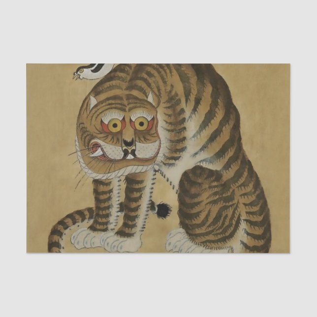 Papier Mousseline Tigre tapi sous Minhwa avec pie (Recto)