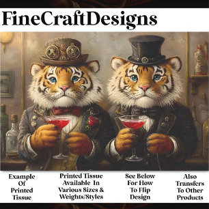 Papier Mousseline Tigres et cocktails Steampunk fantaisistes AX3 déc