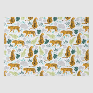 Papier Mousseline Tigres et Feuilles tropicaux Motifs