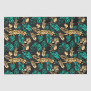 Papier Mousseline Tigres Tropicaux & Feuilles Motif de Jungle Auda