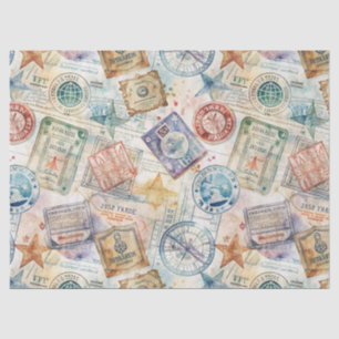 Papier Mousseline Timbre de passeport rustique motif voyage (7)