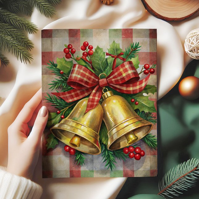 Papier Mousseline Timeless Christmas bells rice paper holly wreath  (Timeless Christmas bells rice paper holly wreath joy

)