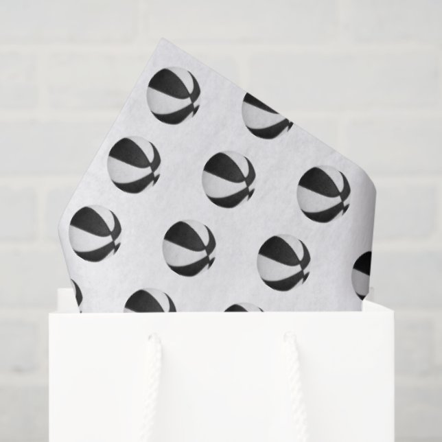 Papier Mousseline tiny black white basketballs pattern (Sac cadeau)