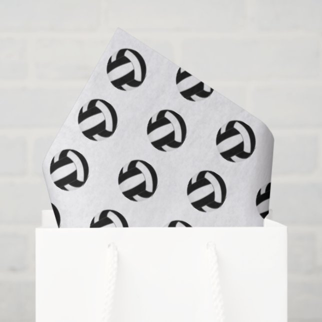 Papier Mousseline tiny black white volleyballs pattern (Sac cadeau)