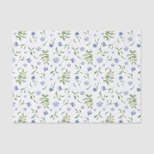 Papier Mousseline Tiny Blue Flowers Aquarelle Imprimer Papier Tissu (Recto)