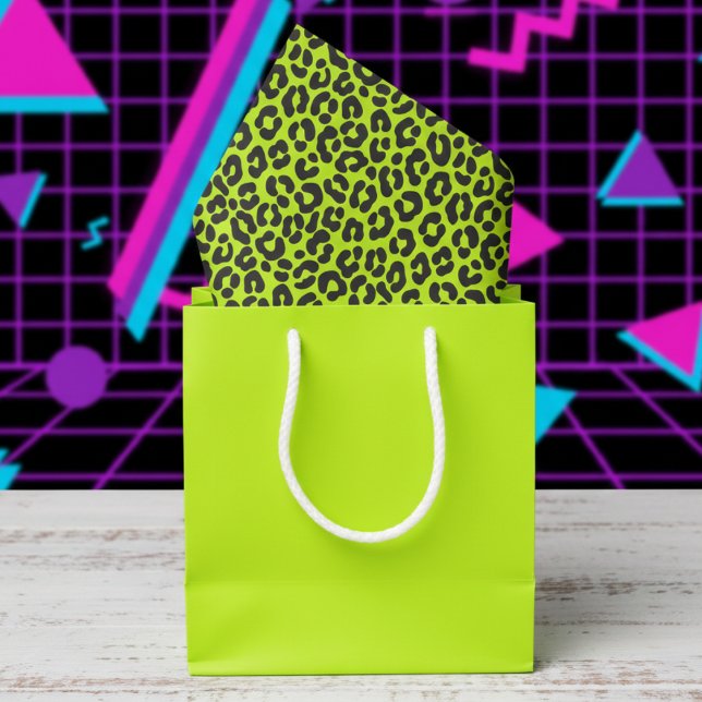 Papier Mousseline Tiny Fluorescent Lime Green Leopard Print (Trendy 80's Glam Fluorescent Lime Green Tissue Paper for Girly Birthday for Her. Cute Spotted Print)