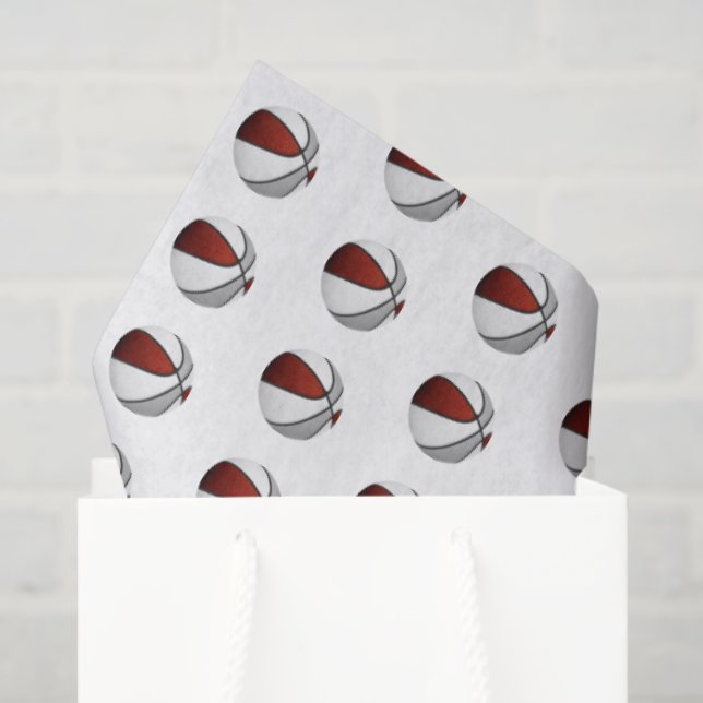 Papier Mousseline tiny maroon gray basketballs pattern (Sac cadeau)