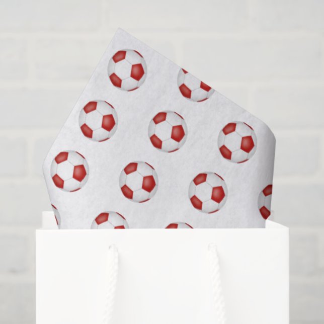Papier Mousseline tiny red white soccer balls pattern (Sac cadeau)