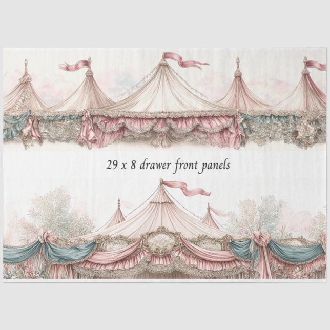 Papier Mousseline Tiroir Devant Decoupage Cirque Pastel Dentelle Vin (Recto)